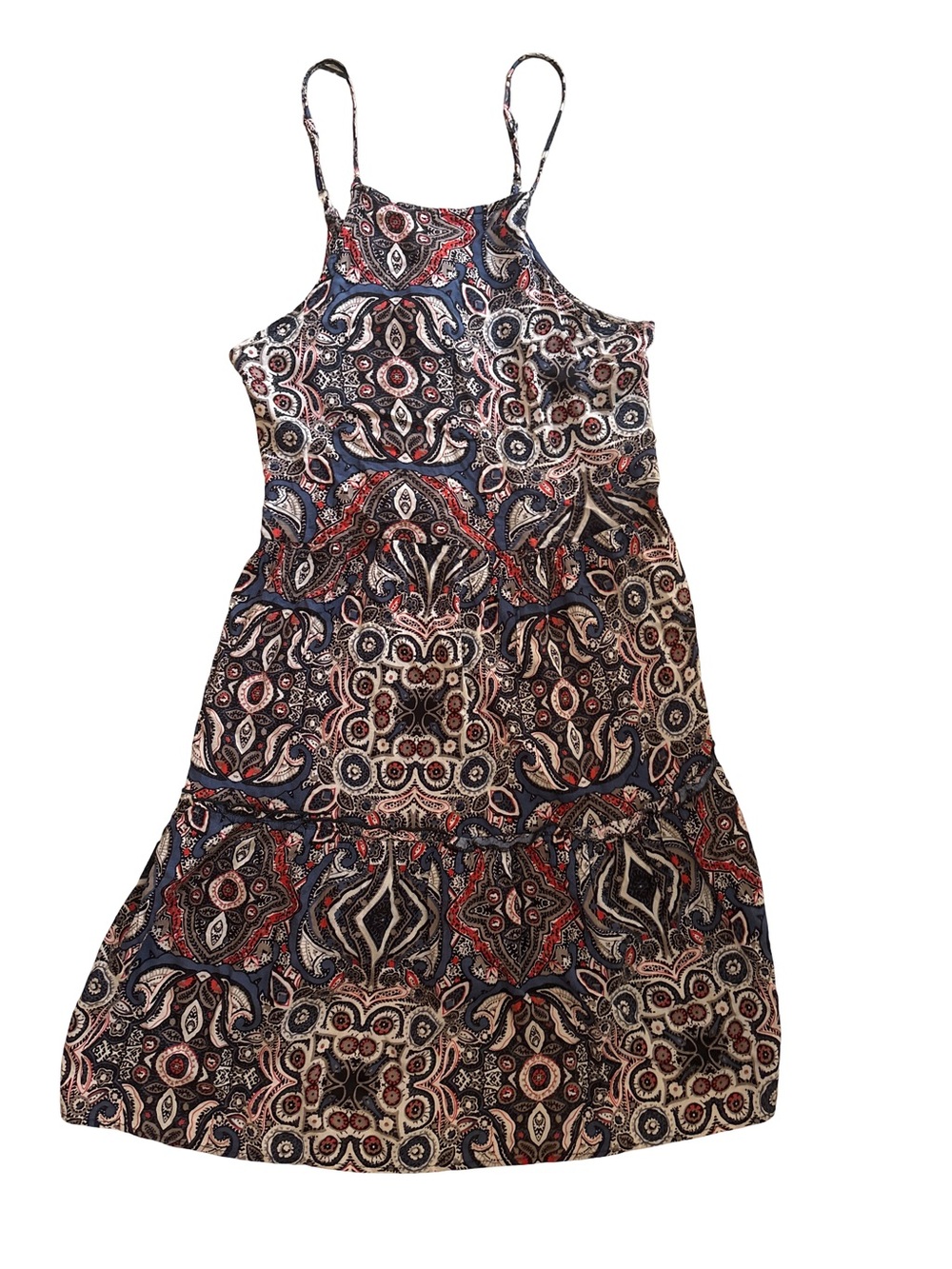 Abercrombie & Fitch Navy and Red Paisley-Print Spaghetti Strap Midi Dress